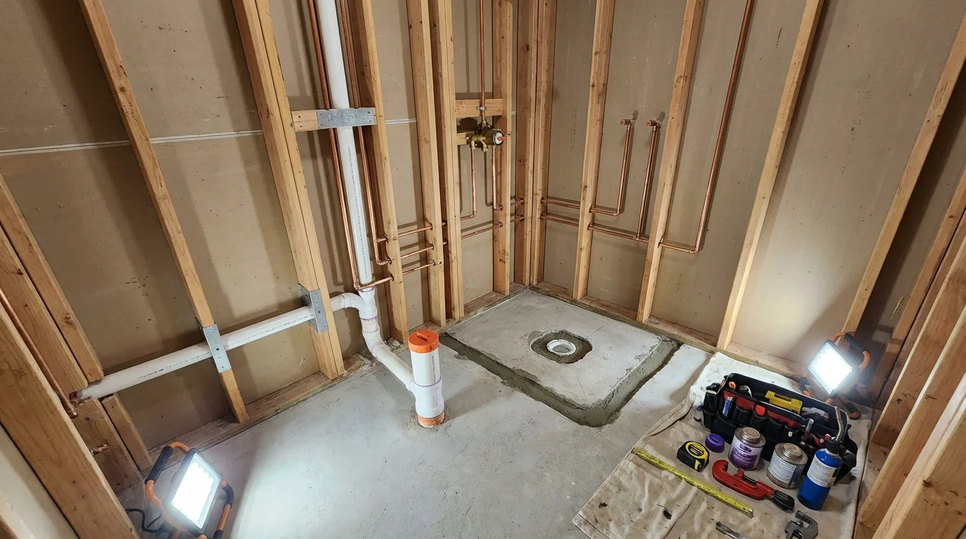 Bathroom rough-in plumbing during remodel by Johns Plumbing LLC in Kailua