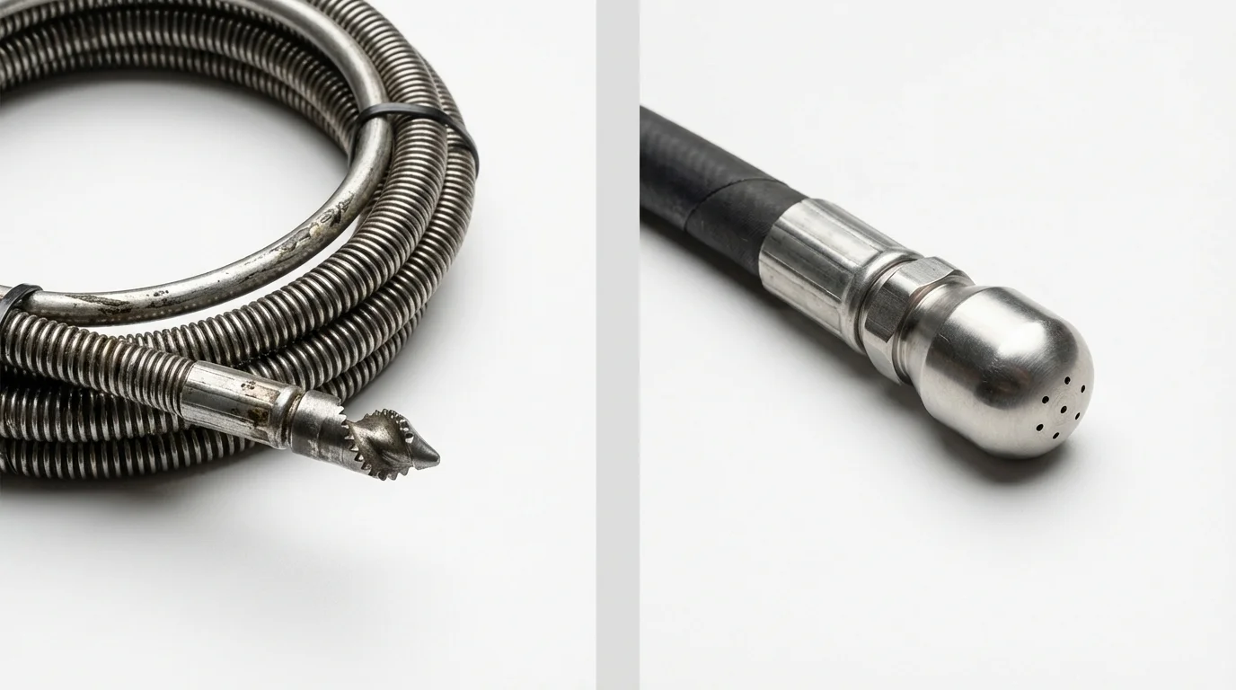 Drain snake cable and hydro jetting nozzle used for drain cleaning in Kailua, HI