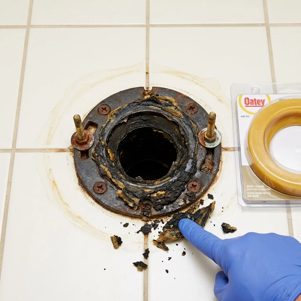 Failed wax ring showing water seepage at the base of a toilet in a Kailua, HI home